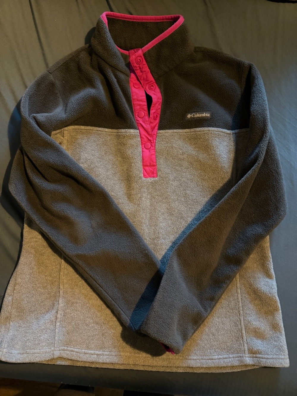 Columbia Men's Gray and Pink Two-Tone Fleece Snap Pullover